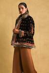 Shop_Ritu Kumar_Black Silk, Velvet Embroidery Collared Floral Print Quilted Jacket_Online_at_Aza_Fashions