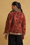 Shop_Ritu Kumar_Red Silk And Velvet Printed Floral Exaggerated Collar Bloom Quilted Jacket _at_Aza_Fashions