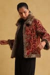 Buy_Ritu Kumar_Red Silk And Velvet Printed Floral Exaggerated Collar Bloom Quilted Jacket _Online_at_Aza_Fashions