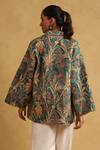 Shop_Ritu Kumar_Green Viscose Mandarin Collar Botanical Print Quilted Jacket_at_Aza_Fashions