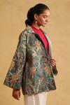 Shop_Ritu Kumar_Green Viscose Mandarin Collar Botanical Print Quilted Jacket_Online_at_Aza_Fashions