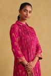 Shop_Ritu Kumar_Pink Viscose Printed Floral Collar Pintucked Kurta _Online_at_Aza_Fashions