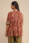 Shop_Ritu Kumar_Red Cotton, Silk Embroidery Mandarin Collar Botanical Print Tunic_at_Aza_Fashions