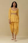 Buy_Aarke Ritu Kumar_Yellow Polyester Embroidered Floral Scoop Kurta And Dhoti Pant Set _at_Aza_Fashions