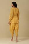 Shop_Aarke Ritu Kumar_Yellow Polyester Embroidered Floral Scoop Kurta And Dhoti Pant Set _at_Aza_Fashions