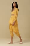 Aarke Ritu Kumar_Yellow Polyester Embroidered Floral Scoop Kurta And Dhoti Pant Set _Online_at_Aza_Fashions