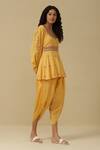 Buy_Aarke Ritu Kumar_Yellow Polyester Embroidered Floral Scoop Kurta And Dhoti Pant Set _Online_at_Aza_Fashions