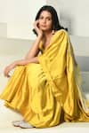 NUHH_Yellow Satin Embroidered Mermaid Pre Draped Ruffle Saree With Blouse  _Online_at_Aza_Fashions