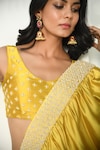 Buy_NUHH_Yellow Satin Embroidered Mermaid Pre Draped Ruffle Saree With Blouse _Online_at_Aza_Fashions