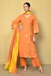 Buy_Naintara Bajaj_Orange Pure Cotton Embroidery Zari Lily V Neck Work Angarkha Kurta Pant Set_at_Aza_Fashions
