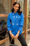 Shop_House of Dreams_Blue Cotton Poplin Embellished Rhinestones Shirt Collar  _at_Aza_Fashions