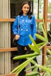 House of Dreams_Blue Cotton Poplin Embellished Rhinestones Shirt Collar  _Online_at_Aza_Fashions