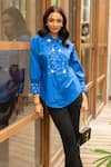 Buy_House of Dreams_Blue Cotton Poplin Embellished Rhinestones Shirt Collar  _Online_at_Aza_Fashions