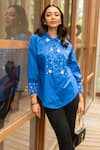 Shop_House of Dreams_Blue Cotton Poplin Embellished Rhinestones Shirt Collar  _Online_at_Aza_Fashions