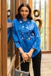 House of Dreams_Blue Cotton Poplin Embellished Rhinestones Shirt Collar  _at_Aza_Fashions