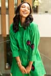 House of Dreams_Emerald Green Cotton Poplin Embellished Sequin Shirt Heart Dress _at_Aza_Fashions