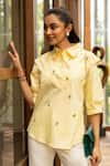 Shop_House of Dreams_Yellow Cotton Poplin Embellished Sequin Shirt Collar Clustered _at_Aza_Fashions