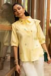 House of Dreams_Yellow Cotton Poplin Embellished Sequin Shirt Collar Clustered _Online_at_Aza_Fashions