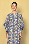 Buy_Khwaab by Sanjana Lakhani_Blue Cotton Hand Block Print Floral Round Collar Kaftan _Online_at_Aza_Fashions