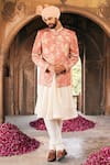 Asuka_Pink Suede Velvet Embroidered Floral Bandhgala Kurta Set _at_Aza_Fashions