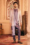 Buy_Asuka_Purple Satin, Suede Embroidery Resham Bandhgala Kurta Set _at_Aza_Fashions
