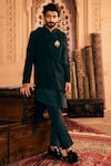 Asuka_Black Ti Gene Plain Asymmetric Bandhgala Kurta Set _at_Aza_Fashions