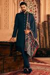 Buy_Asuka_Blue Cotton Silk Plain Pintuck Sherwani Set _at_Aza_Fashions