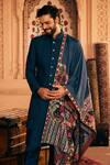 Shop_Asuka_Blue Cotton Silk Plain Pintuck Sherwani Set _at_Aza_Fashions