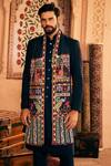 Buy_Asuka_Blue Cotton Silk Plain Pintuck Sherwani Set _Online_at_Aza_Fashions