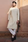 Buy_Asuka_Cream Cotton, Silk Embroidery Chanderi Kurta And Pyjama Set _at_Aza_Fashions