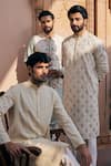 Asuka_Cream Cotton, Silk Embroidery Chanderi Kurta And Pyjama Set _Online_at_Aza_Fashions