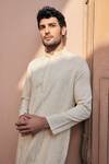 Buy_Asuka_Cream Cotton, Silk Embroidery Chanderi Kurta And Pyjama Set _Online_at_Aza_Fashions
