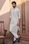 Buy_Asuka_Ivory Banarasi Chanderi Silk Brocade Embroidered Kiran Cord Kurta And Pyjama Set _at_Aza_Fashions