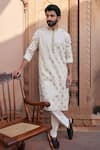 Shop_Asuka_Ivory Banarasi Chanderi Silk Brocade Embroidered Kiran Cord Kurta And Pyjama Set _at_Aza_Fashions