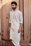 Asuka_Ivory Banarasi Chanderi Silk Brocade Embroidered Kiran Cord Kurta And Pyjama Set _Online_at_Aza_Fashions