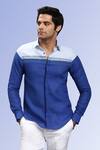 Shop_Asuka_Blue Linen Embroidery Color Blocked Shirt _at_Aza_Fashions