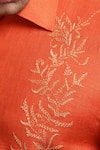 Asuka_Orange Pure Irish Linen Embroidered Thread Floral Placement Shirt _Online_at_Aza_Fashions