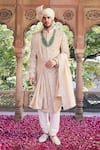 Buy_Asuka_Cream Matka Silk Embroidered Pitta Sherwani Churidar Set _at_Aza_Fashions