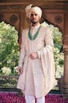 Shop_Asuka_Cream Matka Silk Embroidered Pitta Sherwani Churidar Set _at_Aza_Fashions