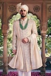 Asuka_Cream Matka Silk Embroidered Pitta Sherwani Churidar Set _Online_at_Aza_Fashions