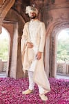 Buy_Asuka_Cream Raw Silk Embroidered Zardozi Sherwani Churidar Set _at_Aza_Fashions