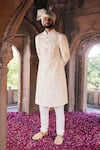 Shop_Asuka_Cream Raw Silk Embroidered Zardozi Sherwani Churidar Set _at_Aza_Fashions