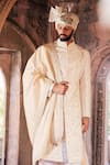 Shop_Asuka_Cream Raw Silk Embroidered Zardozi Sherwani Churidar Set _Online_at_Aza_Fashions