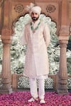 Shop_Asuka_Cream Raw Silk Embroidered Thread Tonal Sherwani Churidar Set _at_Aza_Fashions