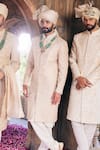 Asuka_Cream Raw Silk Embroidered Thread Tonal Sherwani Churidar Set _Online_at_Aza_Fashions