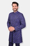 Asuka_Blue Chanderi Silk Embroidered Chikankari Achkan Pyjama Set _Online_at_Aza_Fashions