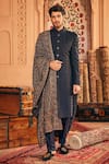 Buy_Asuka_Blue Cotton Silk Textured Sherwani Pyjama Set _at_Aza_Fashions