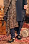 Asuka_Blue Cotton Silk Textured Sherwani Pyjama Set _Online_at_Aza_Fashions