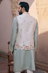 Shop_Asuka_White Raw Silk Embroidered Floral Bundi Kurta Set _at_Aza_Fashions