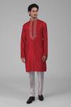 Buy Talking Threads Red Silk Embroidered Sequins Kurta And Pant Set at Aza Fashions Buy_Talking Threads_Red Silk Embroidered Sequins Kurta And Pant Set _at_Aza_Fashions
